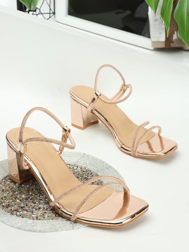 Image of Iconics Women Comfortable Block Heel Square Toe Ankle Strap fashion Sandal for Party, Wedding and Casual Use