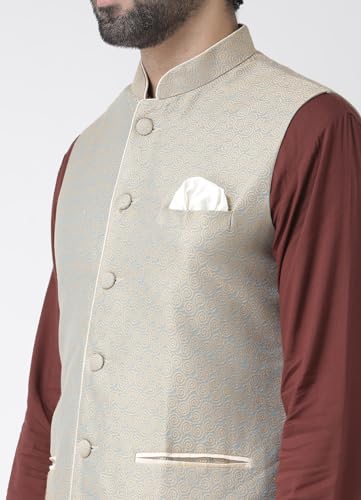 Image of KISAH Nehru Jacket for Men - Jacquard Silk Blend Modi Jacket | Ethnic & Formal Waist Coat for Weddings, Parties & Office Wear