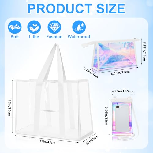 Yoojahow 3 Pcs Waterproof Beach Bags for Women, Ivory Pearl by Yoojahow - Used condition - Image 3