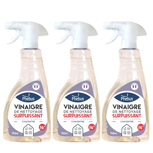 DSTOCK60- 3 botellas de vinagre blanco de limpieza ultra potente 0,75L, 14°- PHEBUS, producto original garantizado- desengrasante, desincrustante, herbicida- Limpieza de casa y jardín