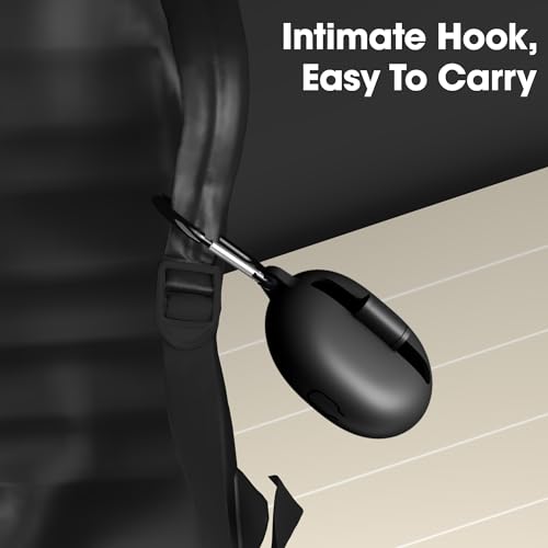 Image of Sounce Silicone Case Cover for Realme Buds Air 5 Pro, Portable Non-Slip Grip & Scratch-Resistant Protector with Carabiner Clip Full Protection Water Resistant, Shockproof Cover - Black