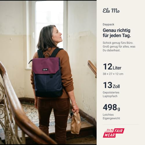 Ela Mo Rucksack Damen - Daypack schön u. durchdacht - Laptop Rucksäcke für Frauen - Anti Diebstahl Tasche für Schule, Uni, Business (Berry)