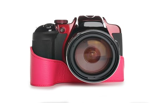Demi-étui Nikon P600 en cuir véritable fait main élégance peachblow