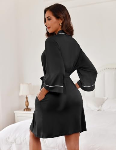 Image of Ekouaer Women Robes Knee Length Kimono Bathrobe Lightweight Soft Sleepwear