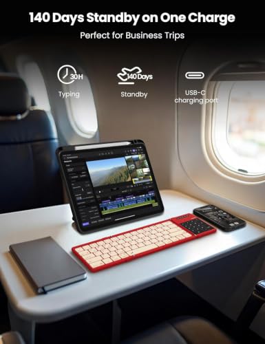 Image of Nilkin Special Edition Upgraded Foldable Bluetooth Keyboard with Touchpad & Number Pad, Portable Wireless Keyboard for Travel, Pocket-Sized, Full Size Keys, Support 3 Devices, (Cherry)