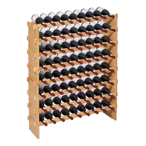 VEVOR 72 Bottle Stackable Modular Wine Rack, 8-Tier, Floor Freestanding Wine Storage Rack, Sturdy Wines Holder Display Shelf, Wobble-Free Shelves, Easy Assembly, for Kitchen, Cellar, and Bar, Natural