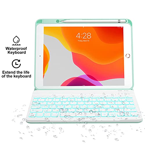 Ipad 7Th/8Th/9Th Generation Case With Keyboard 10.2-Inch 2019/2020/2021, Ipad Air 3Rd/Pro 10.5-Inch 2017 Compatible, 7 Color Backlit Keyboard Bt/Wireless/Detachable With Pencil Holder (Mint Green) #TOP6