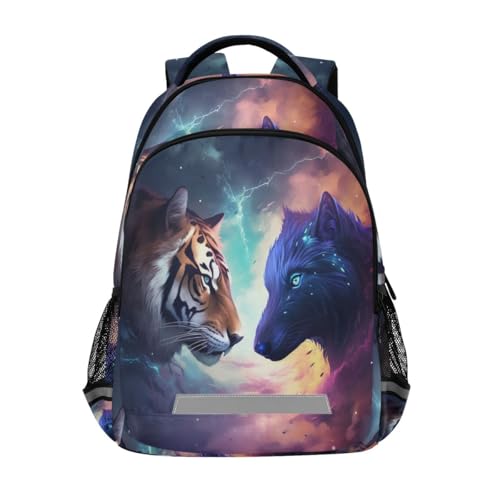 Sac d'école lion de nuit abstrait grand format pour garçons et filles