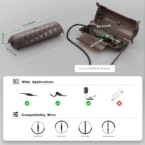 Image of Flemoon Outdoor Extension Cord Safety Cover, IP44 Waterproof Electrical Box | Waterproof Protector Seal, Weatherproof Electrical Connection Box for Outlets, Plugs, Sockets, Holiday Decorations, Brown