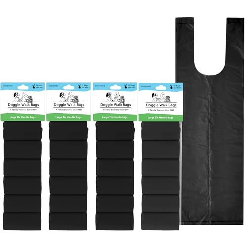 Image of Large Dog Waste Bags on a Roll with Easy Tie Handles, Extra Thick and Strong Dog Poop Bags, 288 Count, Black /Unscented, 5.5 x 5.5 x 17 Inches