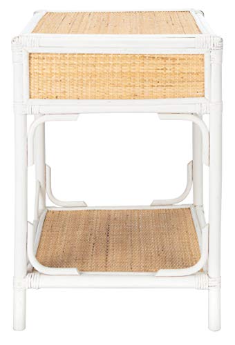 SAFAVIEH Home Collection Roya White and Natural Rattan 1-Drawer 1-Shelf Nightstand - Image 5