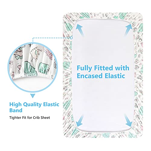 Tillyou 2 Pack Mini Crib Sheets, Pack N Play Sheets, Fitted Playpen Mattress Sheets Stretchy Jersey Knit For Portable Mini Crib, Play Yard, Playard Bedding Sheet, Crown & Princess Green #TOP4