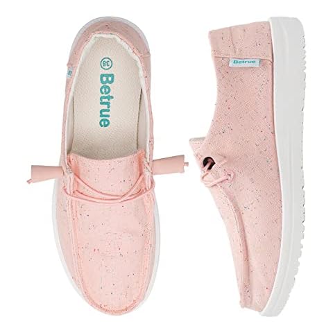 Betrue Lightweight Boat Shoes for Women, Womens Casual Loafers, Womens Slip On Deck Shoes, Breathable Canvas Walking Shoes for Women（BE2213-light pink-36） Cover