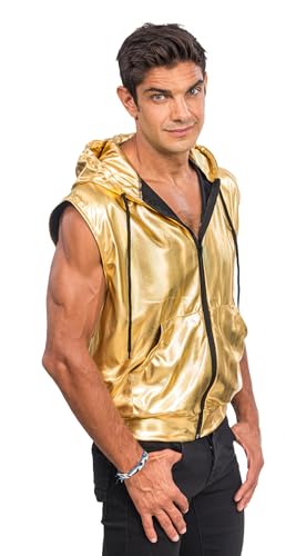 Chaks - Kapuzenjacke, metallic, ärmellos mit Reißverschluss, Weste für Festival, Party, Disco Mottoparty
