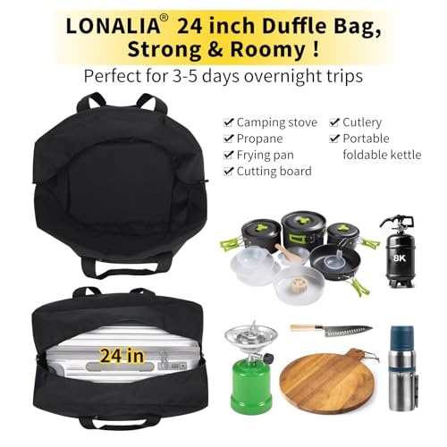 LONALIA 70L Reisetasche Groß mit Schultergurt - Aufbewahrungstasche Transporttasche für Reisen Umzug Camping 61x30x38cm (Schwarz)
