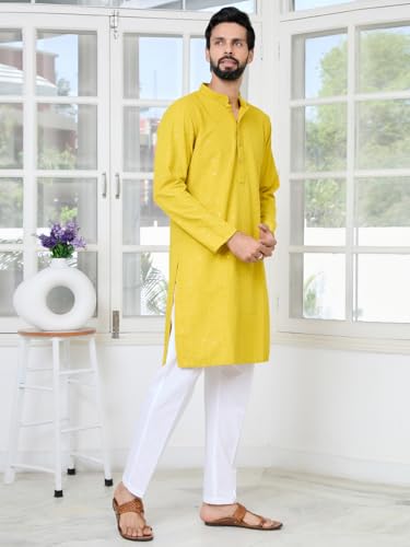 Image of See Designs Men's Full Sleeve Mandarin Collar Sequins Embroidered Straight Long Kurta - Festive Collection