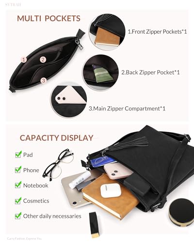 Crossbody Purses for Women, Premium Vagan Leather Crossbody Bag, Adjustable Strap Lightweight Shoulder Bag with Tassel Pure Black2