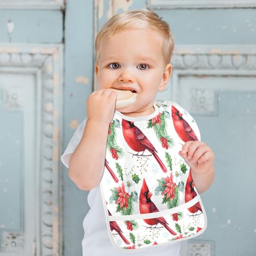 MCHIVER Poinsettia Bird White Baby Bibs for tag1 Waterproof Feeding Bib Apron with Food Cather Adjustable Cotton Food Eating Bib 2 Pack4