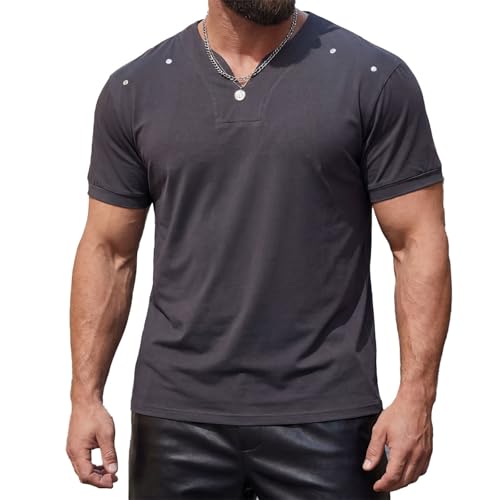 T-shirt homme coton manches courtes haut de sport uni coupe ample d'été