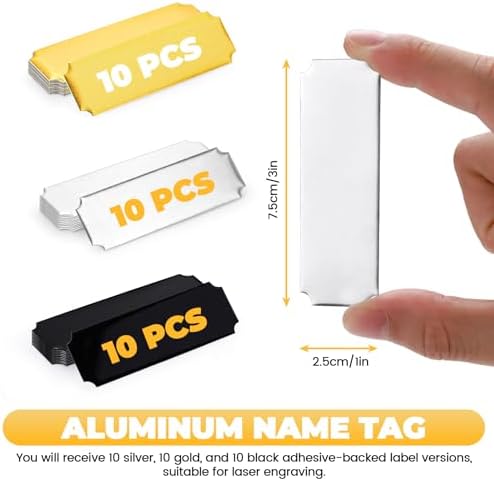 Sekonow 30 Pack Name Plates with Adhesive Backing, Laser Engraving Blanks, Metal Aluminum Personalized Trophy Plate Engraved Plaque Custom Name Tag, 3'' x 1'', Gold+Silver+Black - 1