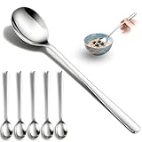 Flying Leaves Set of 5 Premium Korean Soup Spoons, 8 Inch 18/10 Stainless Steel Long Handle Rice and Asian Spoon for Home, Kitchen, Restaurant, Cafe, Dishwasher Safe