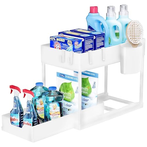2-Tier Pull-Out Under Sink Organizer Bathroom Kitchen Organizer with Hook