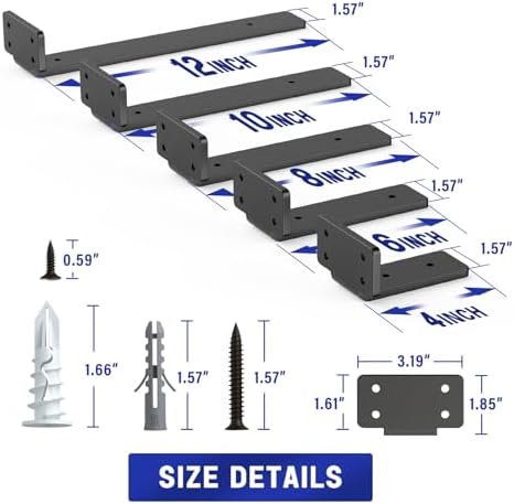 Goovilla Shelf Bracket, Heavy Duty Floating Shelf Brackets 8 inch Long, 4 Pack Brackets for Shelves, Black Coated Metal Wall Shelf Support Brackets with 1/5 Inch Thick and 160 lb. Load Capacity