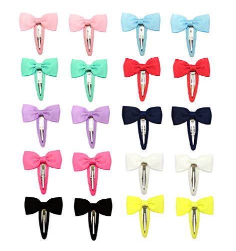 Ruyaa 2" Baby Girls Snap Clips with Bows No Slip Barrettes for Toddlers Kids 20pcs