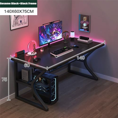 مكتب ألعاب من واميت كبير لشاشات مزدوجة كمبيوتر طاولة مقاس عمق 140 × ارتفاع 60 عرض 75 سم لون أسود