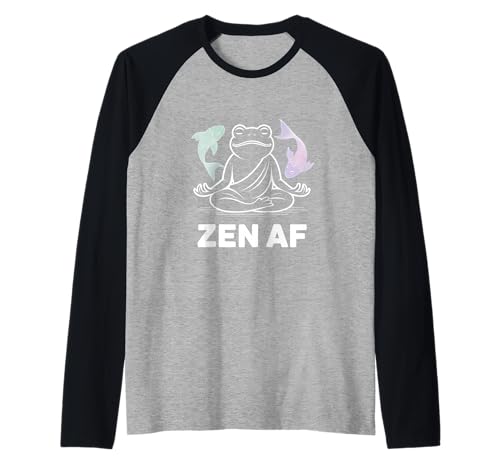 Image of Zen AF Meditating Frog Yoga Pose Spiritual Koi Fish Namaste Raglan Baseball Tee