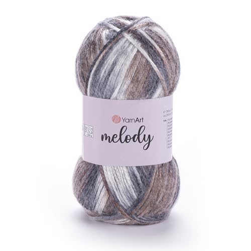 Image of YarnArt Melody Variegated Chainette - Metallic Sheen Fiber for Knitting, Crochet & Embroidery, 100g (3.5 oz) Skein, 230m (251 yd), Premium Blend of 70% Polyamide 21% Acrylic 9% Wool (907)
