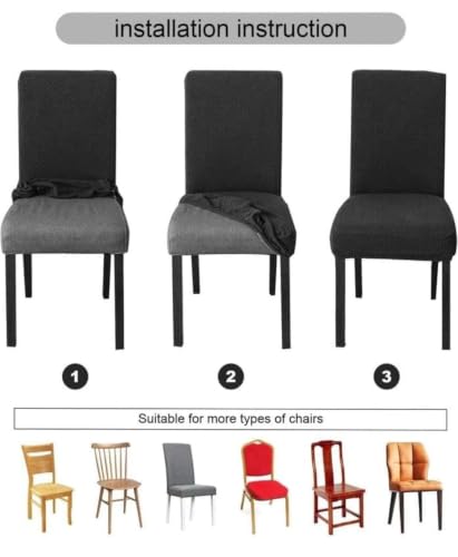 Image of HOMETHREADS Elastic Jacquard Chair Cover Stretch Removable Washable Short Dining Chair Cover Protector Seat Slipcover (D.Khaki, Pack of 2)
