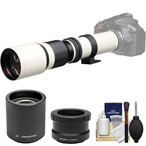 Vivitar 500mm f/8.0 Telephoto Lens (T Mount) (White) with 2X Teleconverter (=1000mm) +