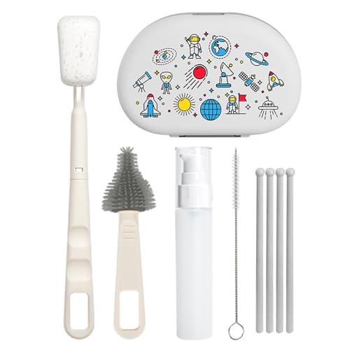 zwxqe Juego de limpieza de cepillo para biberones, kit de lavado de estante de secado, herramientas de cepillo limpiador de botellas de agua, limpiador de biberones, cepillos de limpieza de paja de