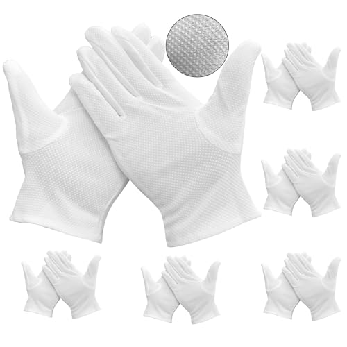 JSBAGGT White Gloves, Uniforms Gloves with Anti-Slip Feature for Police Server Funeral Formal Tuxedo Guard (6 pairs, White, L)