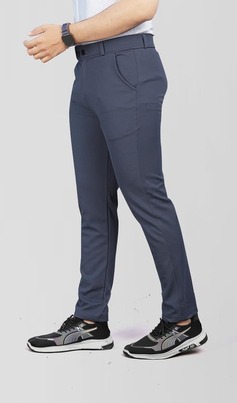 Image of MiraMichi Men's Slim Fit Formal Trousers - Crafted from Premium Lycra Blend Fabric, Solid Pattern, Ideal for Formal Occasions