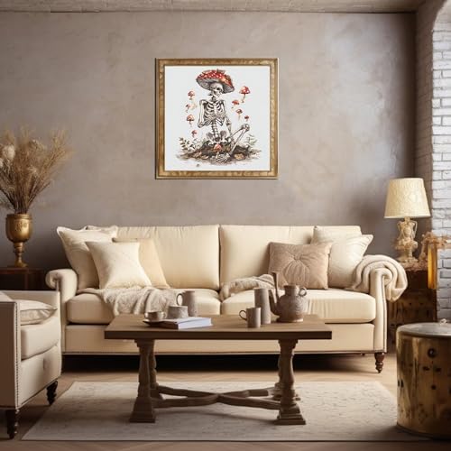 Image of Xinpinzhou Skeleton 11ct Cross Stitch Kits, 11 CT Funny Pre Printed Counted Stamped Cross Stitch Embroidery Needlepoint Needlework Patterns Kits for Beginners Adults Crossstitch 36x36 cm