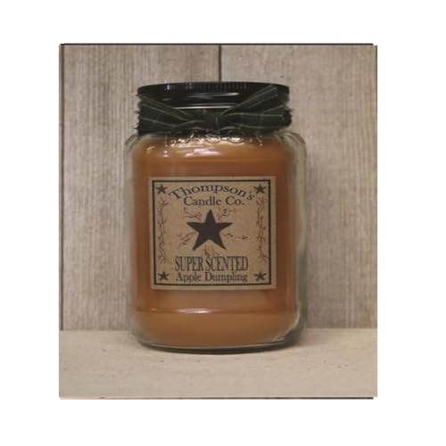 Thompson's Candle Co. Apple Dumpling Mason Jar Candle, 20oz Large, Long-Burning Super-Scented Candle with Warm Apple, Cinnamon and Nutmeg Aroma, Handcrafted in USA