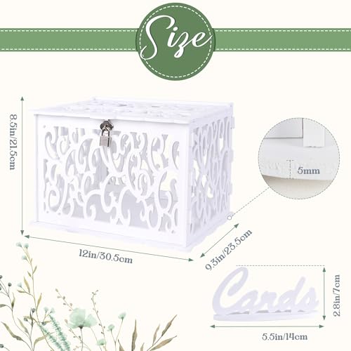 Image of OurWarm DIY White Wedding Card Box with Lock PVC Card Box Graduation Card Box Perfect for Weddings, Baby Showers, Birthdays, Bridal or Baby Showers