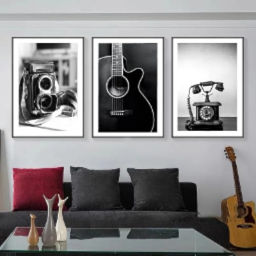 Affiches rétro disques musique et guitare en toile déco 30x45cm