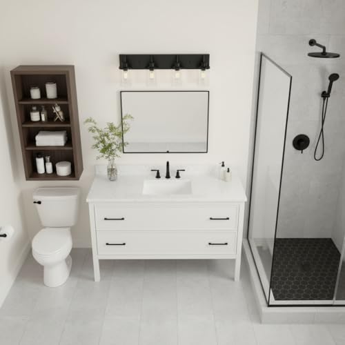 Image of Vanity Light Fixtures, Matte Black Bathroom Light Fixtures Over Mirror, Modern Wall Sconces Lamp with Clear Glass Shade (4 Light)