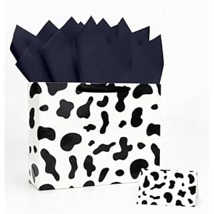 MUNILAIL 13 Inches Cow Print Gift Bag Large Gift Bag with Handle Tissue Paper and Greeting Card for Birthday Baby Shower Cow Themed Party Large Paper Gift Bag