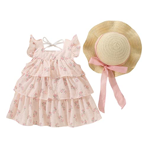 Toddler Girls Summer Sundress Fly Sleeve Floral Prints Ruffles Layered Princess Dress Girls Dance Party Dresses Clothes