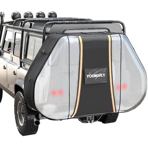 YOUNGFLY Bike Cover for Transport On Rack, Bike Covers Outdoor Storage Waterproof 2 Bikes, 600D Heavy Duty Bicycle Cover with Two Elastic Straps and License Plate Window, Visible Tail Lights Cover