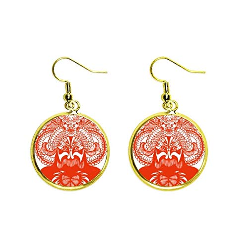 Ópera de Pekín roja pendientes de corte de papel y máscara facial el regalo de joyería ideal