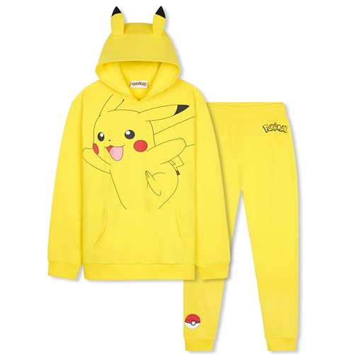Pokémon Chandal Niño 2 Piezas, Conjunto de Ropa Sudadera con Capucha y Pantalones Jogger, Anime Regalos para Niños y Adolescentes (7-8 Años, Amarillo Pikachu)