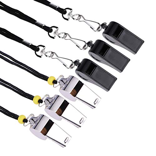 Apitos esportivos de aço inoxidável com cordão, 6 peças, da Stobok, apitos altos e nítidos para técn