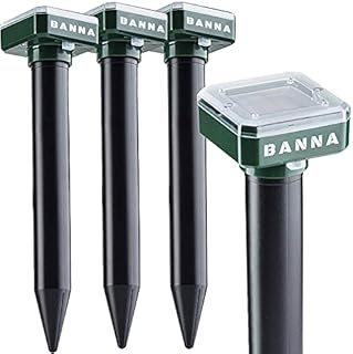 BANNA Solar Sonic Mole Repellent Groundhog Repeller Snake Repellent Gopher Deterrent Vole Chaser Spikes Traps Rodents No Killing - Protect Your Lawn and Garden of Outdoor (4 pcs Square)
