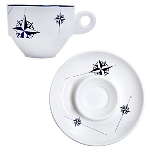 Marine Business Northwind Taza y Plato café, Melamina, Blanco y Azul, 6.5 x 6.5 x 5.2 cm, 6 Unidades