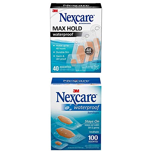 Nexcare Max Hold Waterproof Bandages 40 Bandages, Assorted and  Waterproof Bandages, Hypoallergenic, Virtually Invisible, 100 Bandages, Assorted Sizes